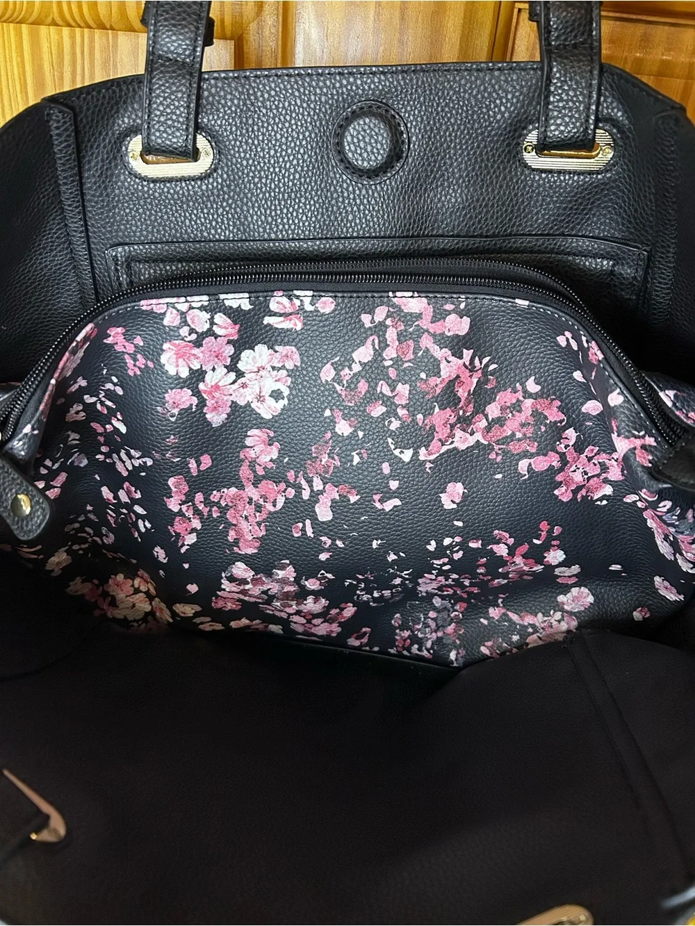 G.H. Bass & Co. Black Tote with Pink Floral Print